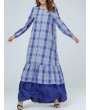 Loose Plaid Ruffle Blue Long Sleeve Dress