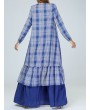 Loose Plaid Ruffle Blue Long Sleeve Dress