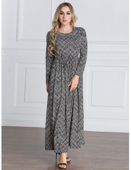 Vintage Women Muslim Print Maxi Dresses