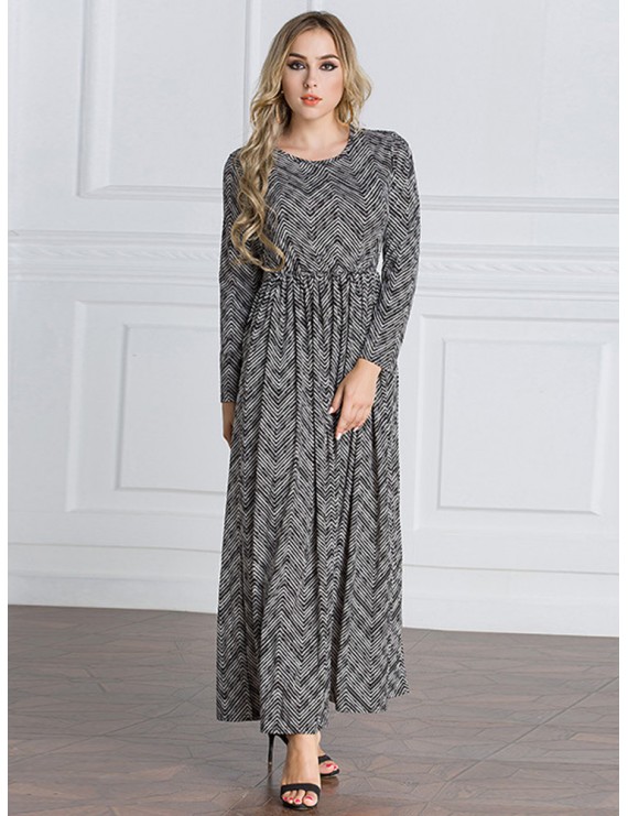 Vintage Women Muslim Print Maxi Dresses