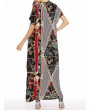 Vintage Asymmetric Print Batwing Sleeve Overhead Maxi Dress