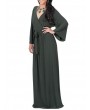 Solid Color Long Sleeve V-neck Maxi Dress