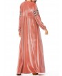 Islam Muslim Velvet Embroidery Pink Long Dress