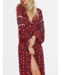 Women Ethnic Print Splited Long Sleeve Vintage Maxi Dress