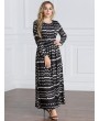 Vintage Women Muslim Print Patchwork Maxi Dresses