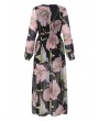 Bohemian Floral Print Splited Long Sleeve V-neck Women Maxi Dresses