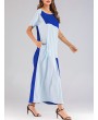 Patchwork Crew Neck Short Sleeve Maxi Dress