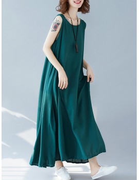 Sleeveless Solid Color Loose Maxi Dress For Women