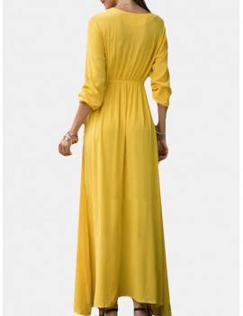 Bohemian V-Neck Long Sleeve Floor Length Maxi Dress