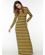 Women Casual Long Sleeve Stripe O-Neck Long Maxi Dresses