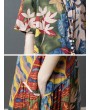 Leaves Print Multi-color Short Sleeve Vintage Maxi Dresses