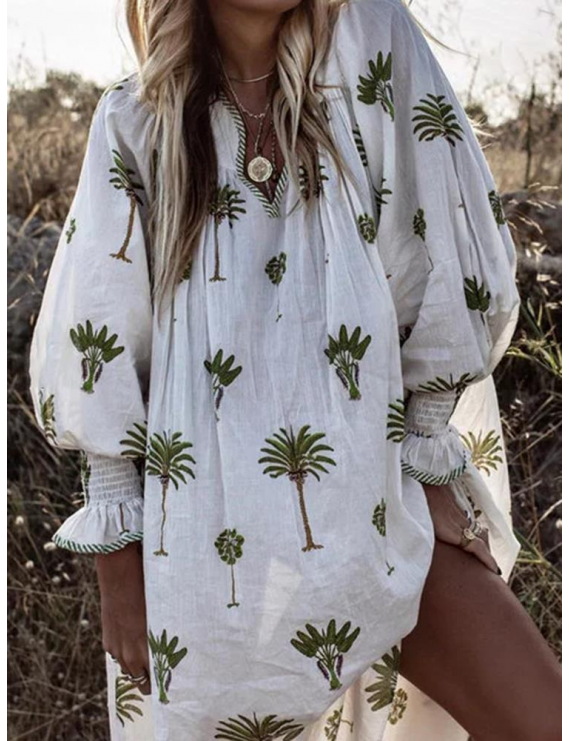 Bohemian Tree Print Long Sleeve Dress For Women