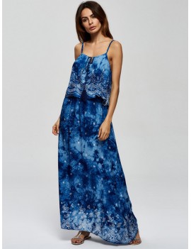 Bohemian Print Spaghetti Strap V-neck Maxi Dress For Women