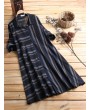 Patchwork Stripe Long Sleeve Lapel Vintage Shirt Dresses