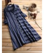 Patchwork Stripe Long Sleeve Lapel Vintage Shirt Dresses