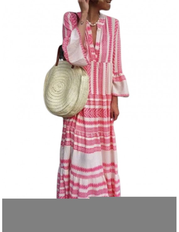 Bohemian Stripe Patchwork Maxi Dress For Women