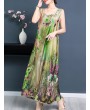 Side Splited Floral Print Elegant Sleeveless Maxi Dresses