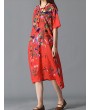 Graffiti Leaves Print Short Sleeve Irregular Vintage Dresses