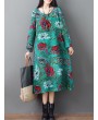 Loose O-neck Floral Print Long Sleeve Vintage Mid-long Dress