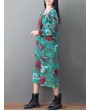 Loose O-neck Floral Print Long Sleeve Vintage Mid-long Dress