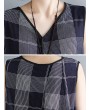 Sleeveless Plaid Print Irregular O-neck Vintage Dresses