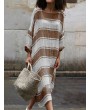 Contrast Color Stripe Loose Long Sleeve Casual Maxi Dress