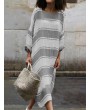 Contrast Color Stripe Loose Long Sleeve Casual Maxi Dress