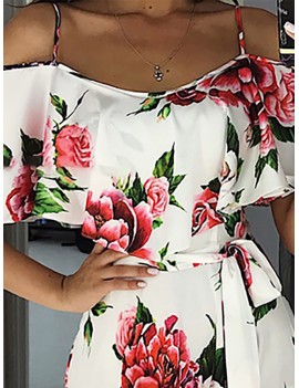 Summer Print Floral Off Shoulder Straps Maxi Dress