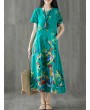 Frog Button Print Short Sleeve O-neck Vintage Dresses