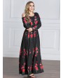 Bohemian Floral Print Long Sleeve O-neck Women Maxi Dresses