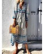 Bohemian Long Sleeve V-neck Pullover Print Long Dress