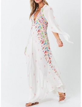 Bohemian Print Deep V Neck Maxi Dress