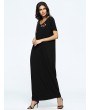 Floral Embroidered Loose Short Sleeve V-neck Maxi Dress For Women