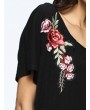 Floral Embroidered Loose Short Sleeve V-neck Maxi Dress For Women