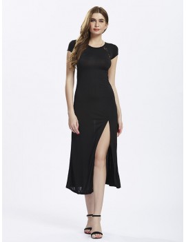 Lace Insert Spliced Side Split Sexy  Women Party Dress