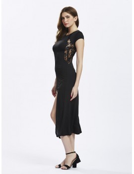 Lace Insert Spliced Side Split Sexy  Women Party Dress