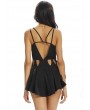 Women Sexy Backless Cross Strap V Neck Pleat Mini Dress