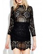 Solid Lace Crochet  Hollow Out Splicing Long Sleeve Mini Dresses