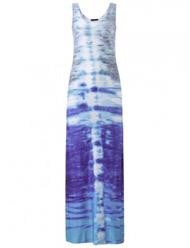 Women Sexy Multi-color Gradient Slim O-neck Sleeveless Maxi Dress