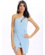 Women Sexy One Shoulder Hollow Irregular Bodycon Mini Dress