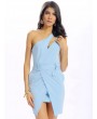 Women Sexy One Shoulder Hollow Irregular Bodycon Mini Dress