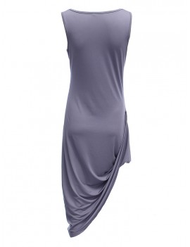 Irregular Hem Sleeveless Solid Pleated Sexy Women Bodycon Dress