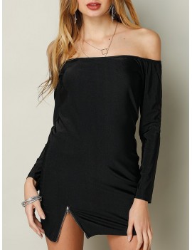 Sexy Off-shoulder Side Split Long Sleeves Women Mini Dress