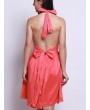 Women Sexy Deep V Bow Knot Backless Lace Hem Halter Neck Dress