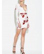 Ink Floral Print Backless V-neck Long Sleeve Women Mini Dress