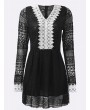 Sexy Lace See-through V-neck Long Sleeve Mini Dress For Women