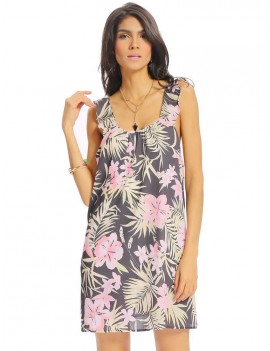 Women Sexy Floral Print Loose Backless Pleat Sleeveless Dress