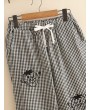 Plaid Cartoon Drawstring Casual Black&White Pants