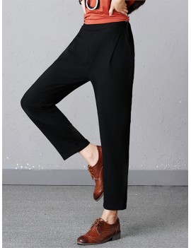 Casual Pure Color Elastic Waist Women Pants With Pockets