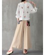 Folk Style Floral Print Patchwork Splited High Waist Women Pants